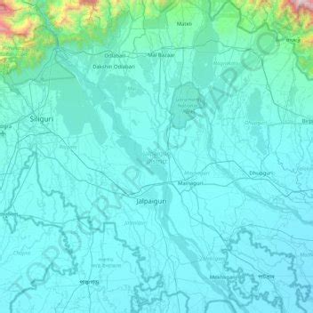 Jalpaiguri District topographic map, elevation, terrain