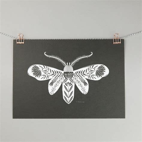 A4 Art Print Folk Art Moth Illustration With Black Background - Etsy UK