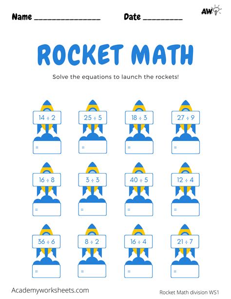 Rocket Math - Worksheets Division - Academy Worksheets