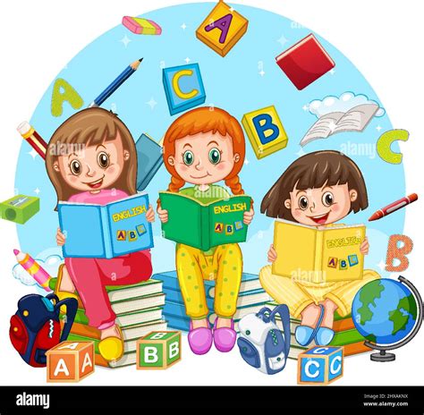 Children reading books on white background illustration Stock Vector Image & Art - Alamy