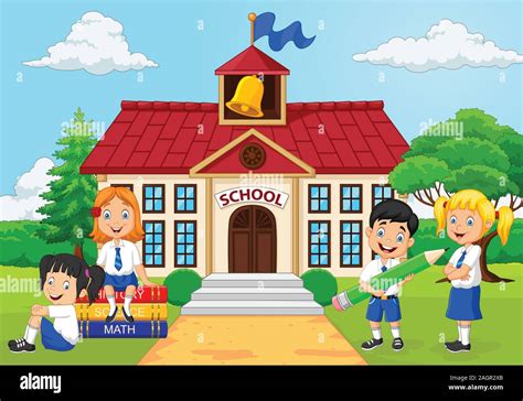 Cartoon group of elementary school kids in the school yard Stock Vector ...