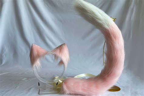 23.6 inch small pink cat ears small pink cat tail beast ears | Etsy