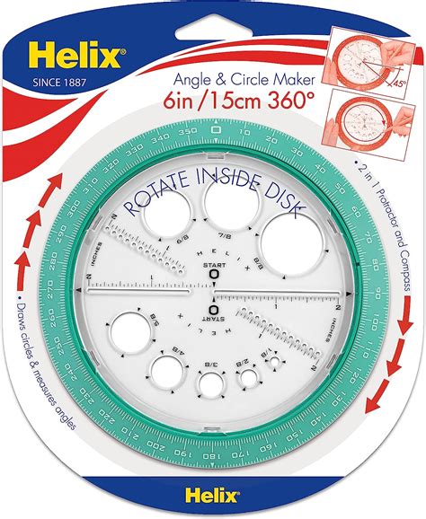 Buy Helix Angle and Circle Maker with Integrated Circle Templates, 360 Degree, 6 Inch / 15cm ...