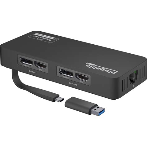 Plugable 4K DisplayPort and HDMI Dual Monitor Adapter with Ethernet for USB 3.0 and USB-C ...