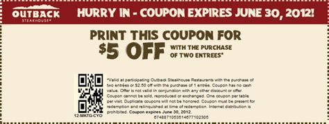 Outback Steakhouse: $5 off Printable Coupon