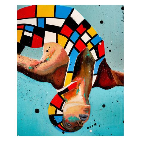 Bazevian DelaCapuciniere - French School - Portrait PS 211 Mondrian Diving Upside down - Oil ...