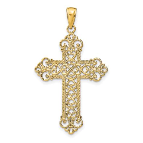 14K Gold Polished Large Rope Frame Filigree Cross Pendant - Walmart.com ...