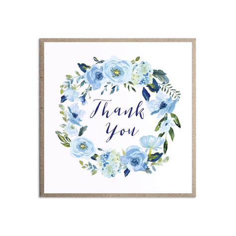 Blue Floral Thank you cards, Blue Watercolour flowers, Baby Blue, Past ...