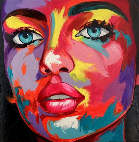 Colorful Acrylic Portrait Painting On Canvas Large Palette Knife Face Oil Impasto Hand Painted ...