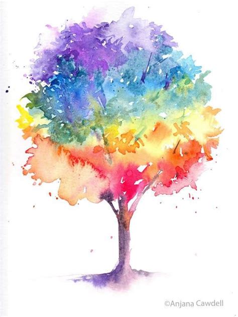 Rainbow tree painting, Spring, Summer, Autumn, Winter, Watercolor, Watercolour, Tree painting ...