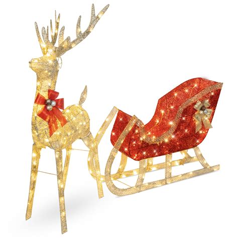 Best Choice Products Lighted Christmas 4ft Reindeer & Sleigh Outdoor Yard Decoration Set w/ 205 ...