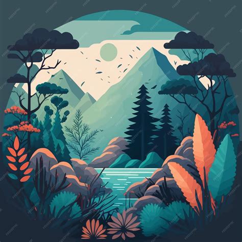 Premium Vector | Nature mountain forest jungle landscape background in ...