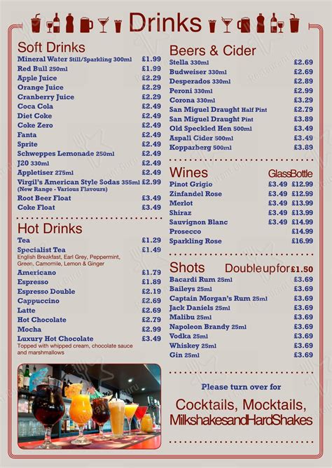 Menu at The Bungalow Diner, Marks Tey restaurant, Copford