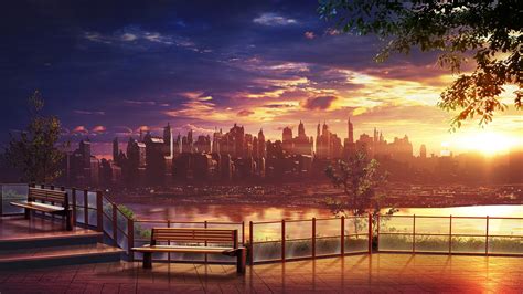 Wallpaper : anime, cityscape, skyscraper, skyline, sunset 3840x2160 ...