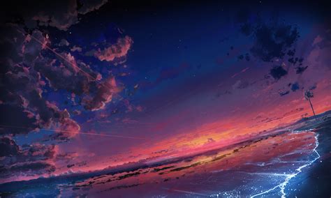 Anime Original Sky Cloud Scenic Beach Sunset Wallpaper Desktop Wallpaper Art, Anime Artwork ...