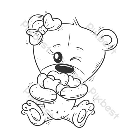 Cute Bear Hugs Many Hearts For Coloring PNG Images | AI Free Download ...