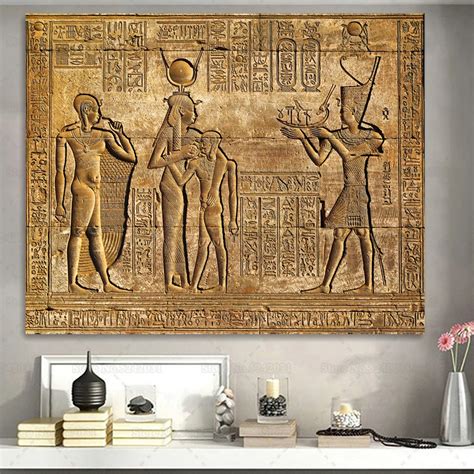 Ancient Egypt Wall Murals Canvas Painting Egyptian Hieroglyphs Fresco Stone Carving Print Queen ...