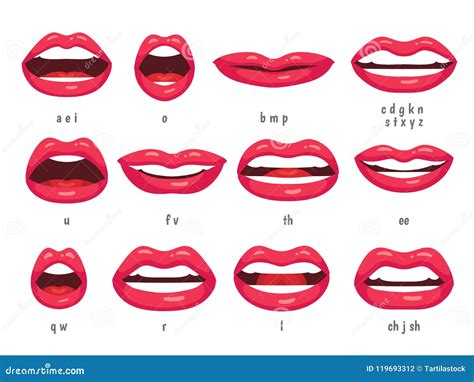 Mouth Animation With Different Expressions In Flat Style Vector Illustration Set ...