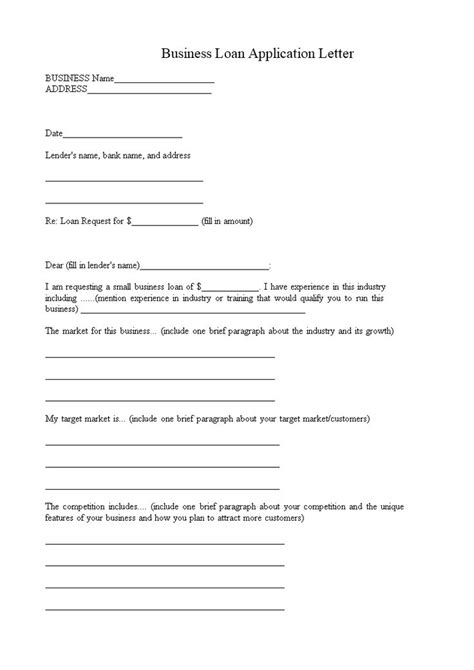 Business Loan Application Letter Template