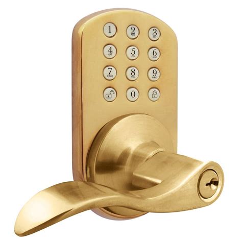 MiLocks Polished Brass Keyless Entry Lever Handleset Door Lock with Electronic Digital Keypad ...