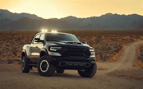 Download wallpapers 2021, Ram 1500 TRX, off-road truck, black pickup truck, tuning, new black ...