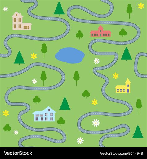 Cartoon map seamless pattern with houses and roads