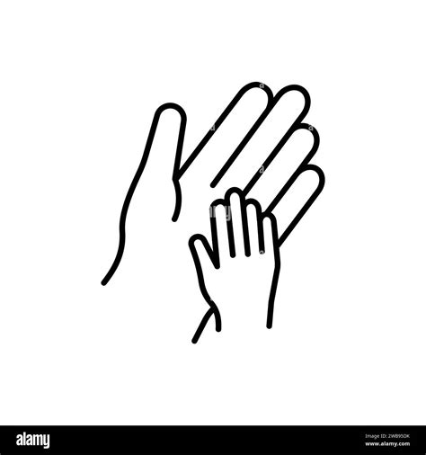 Helping hand: child hand in adult. Thin line icon. Modern vector illustration of adoption ...