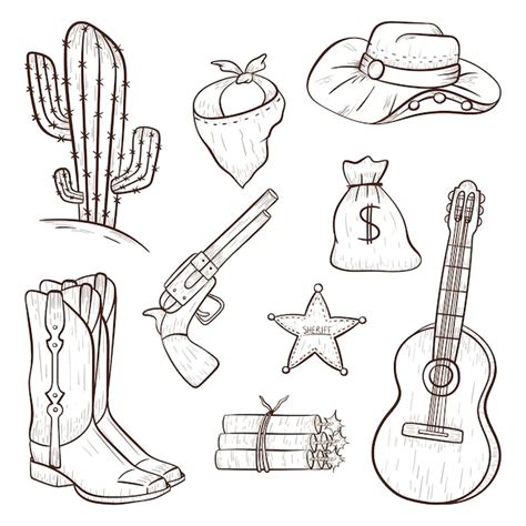 Premium Vector | Set of vector isolated icons in country style. Cowboy design elements in line ...