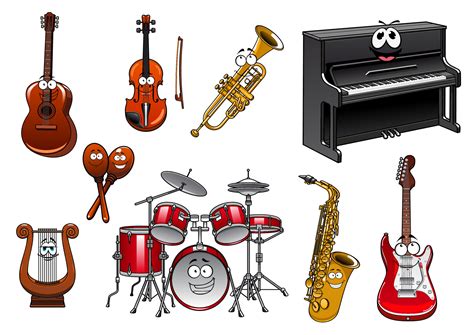 Funny musical instruments cartoon characters 11519849 Vector Art at Vecteezy