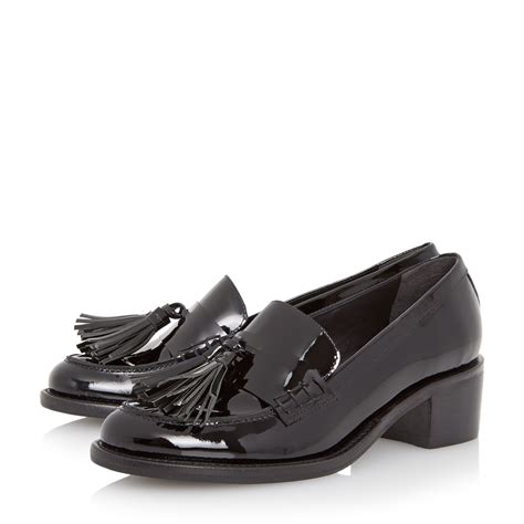 Dune Gloria Mid Heel Block Loafers in Black Patent (Black) - Lyst