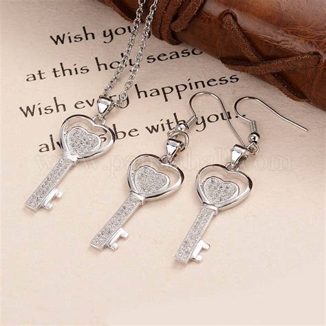 Wholesale Heart Key Brass Micro Pave Cubic Zirconia Jewelry Sets - Pandahall.com