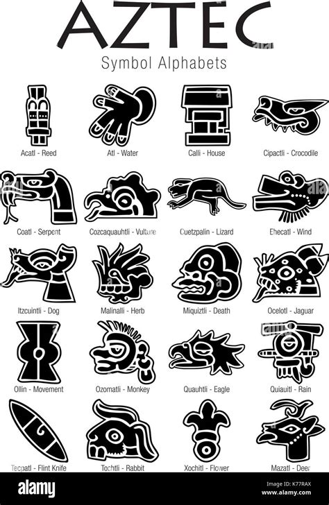 Set of Aztec Symbol Alphabets in black color on white background Stock Vector Image & Art - Alamy