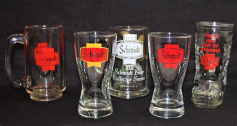 Five Vintage Schmidt Beer Glasses, Collectible Breweriana, Retro Barware Gift