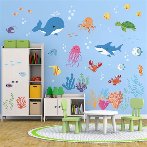 Buy decalmile Under The Sea Dolphin Fish Wall Stickers Kids Room Wall Decor Vinyl Peel and Stick ...