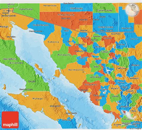 Political 3D Map of Sonora