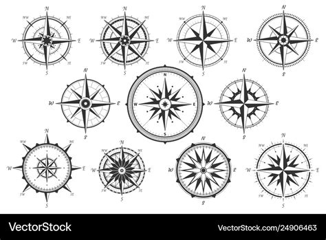 Wind rose map directions vintage compass ancient Vector Image