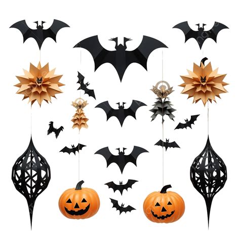 Halloween Decorations Made From Pumpkin, Paper Bats And Black Spider ...