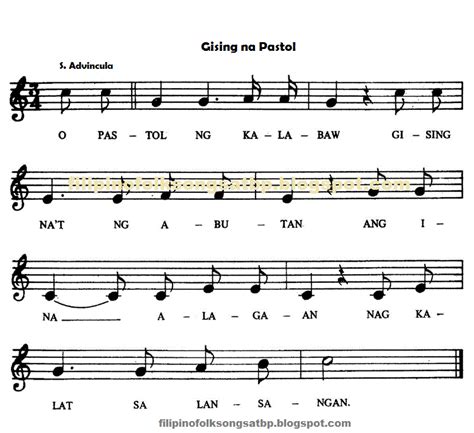 Gising na Pastol - Filipino Folk Song Music Notation Sheet and Lyrics