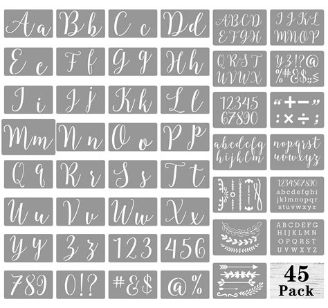 Buy Letter Stencils Large Cursive Block Alphabet Number Symbol Painting ...