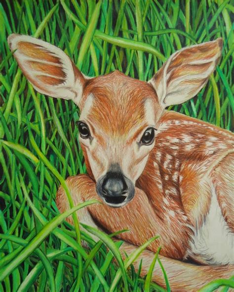 Original Baby Deer art Animal drawing Colored pencil