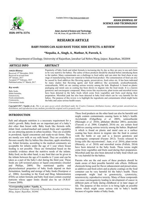 (PDF) BABY FOODS CAN ALSO HAVE TOXIC SIDE EFFECTS: A REVIEW