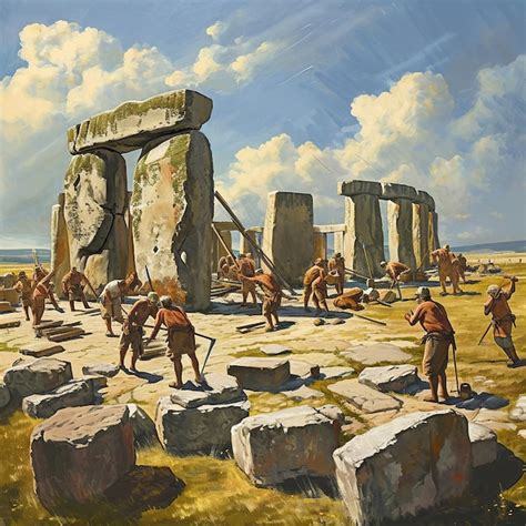 Premium Photo | Artistic Depiction of Stonehenge Construction