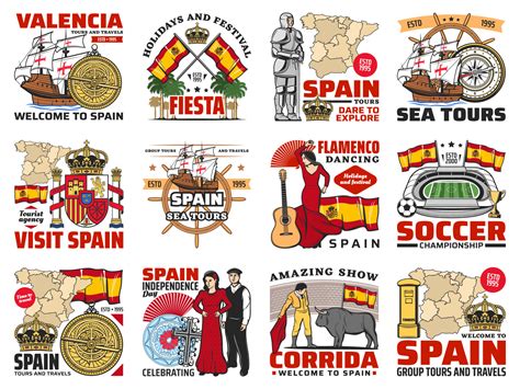 Spain travel, spanish culture and history icons 23591385 Vector Art at ...