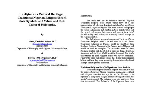 (DOC) Religion as a Cultural Heritage: Traditional Nigerian Religious Belief, their Symbols and ...