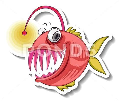 Sea Animal Cartoon Sticker with Anglerfish ~ Clip Art #164285671 - Clip Art Library