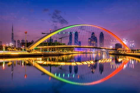 Photo Dubai Emirates UAE Tolerance Bridge bridge Evening 2047x1365