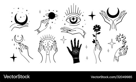 Set magic symbols witches tattoos crescent Vector Image