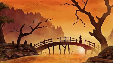 digital Art, Nature, Trees, Forest, Painting, Japanese, Branch, Bridge ...