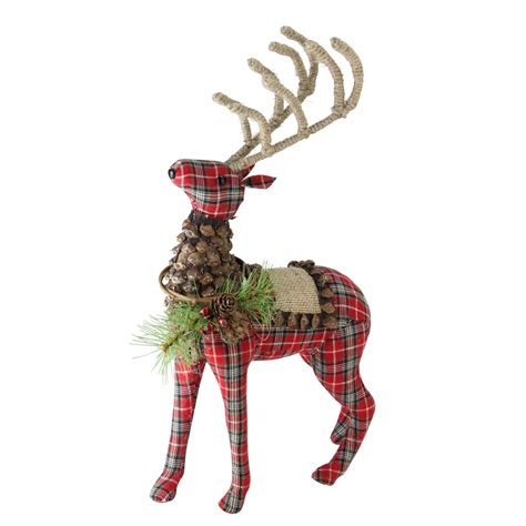 16.75" Holiday Moments Red Plaid Standing Stuffed Reindeer Christmas Decoration | Christmas Central