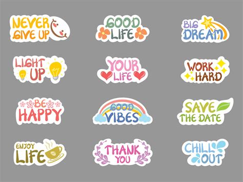 set of collection cute positive quote. sticker style and illustration. 4267448 Vector Art at ...